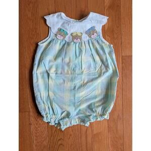 Vintage Samara Pastel Teddy Bear Gingham Bubble Romper Girls 90s Size 4T